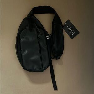 Sleek Black Sling  Bag with Textured Finish